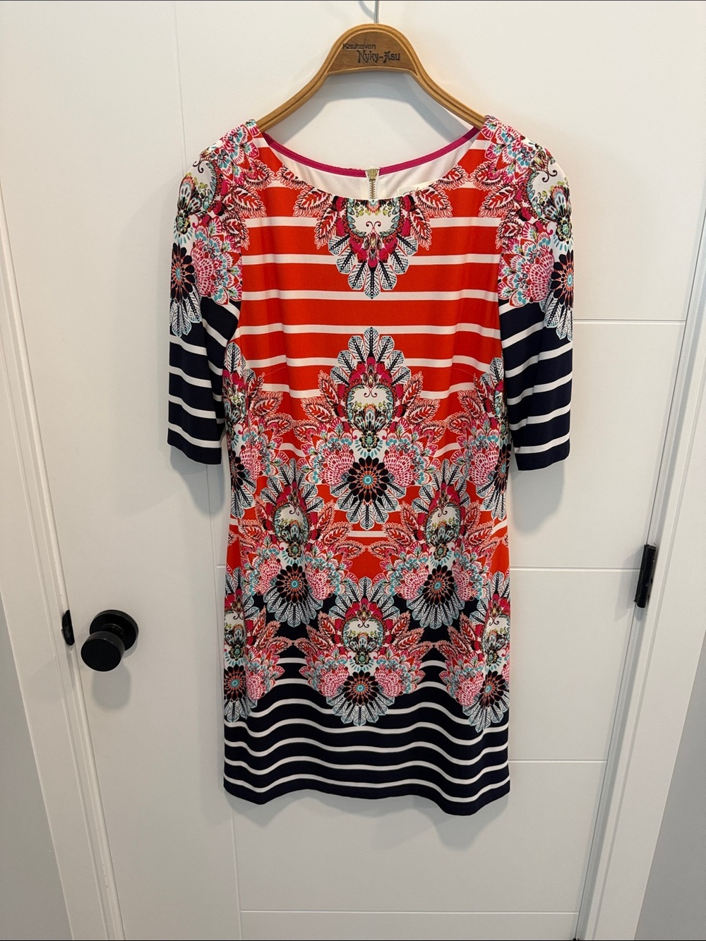Eliza J Red Floral Stripe Shift Dress